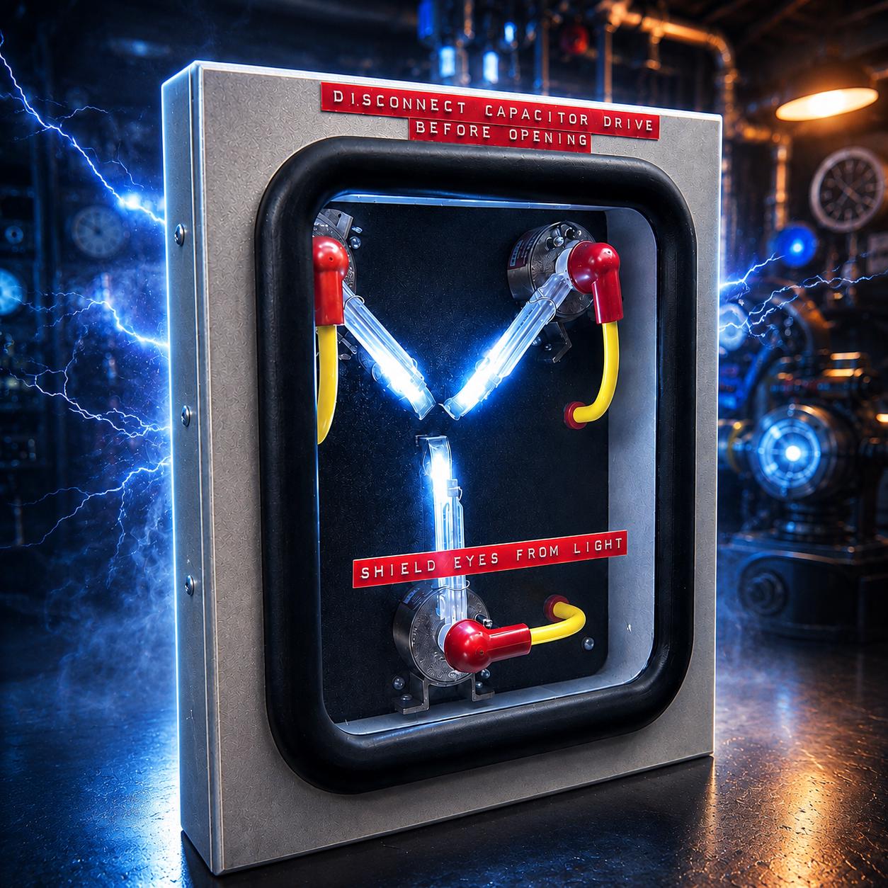 Flux Capacitor replica, lit