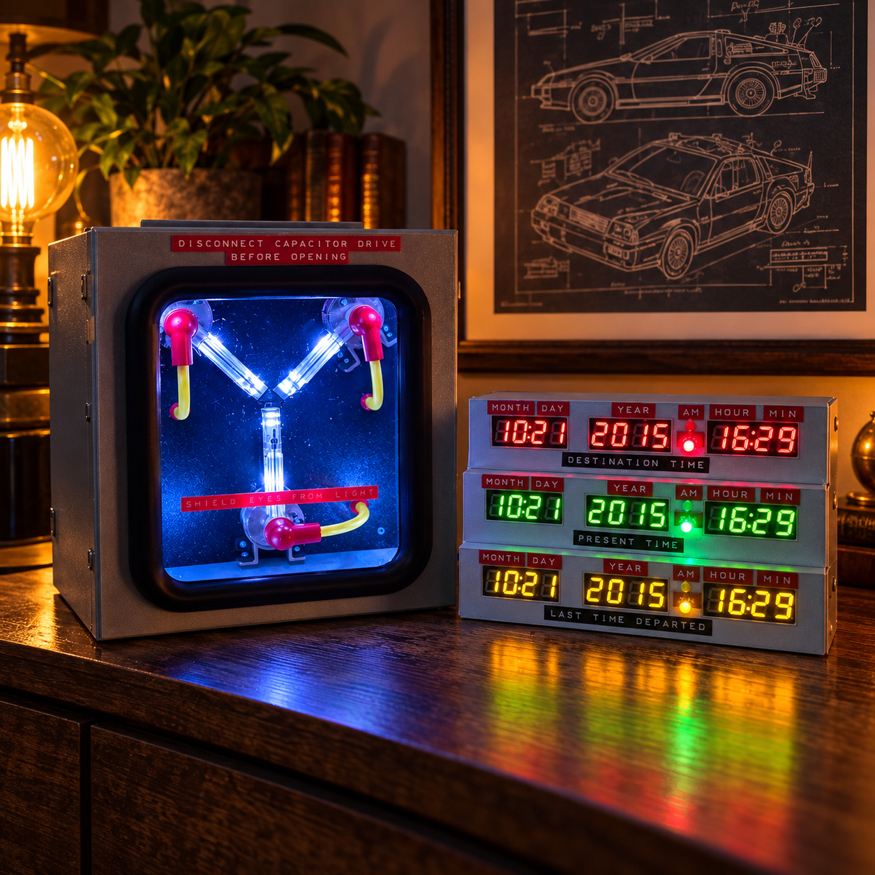 The finished Time Circuits clock fully lit